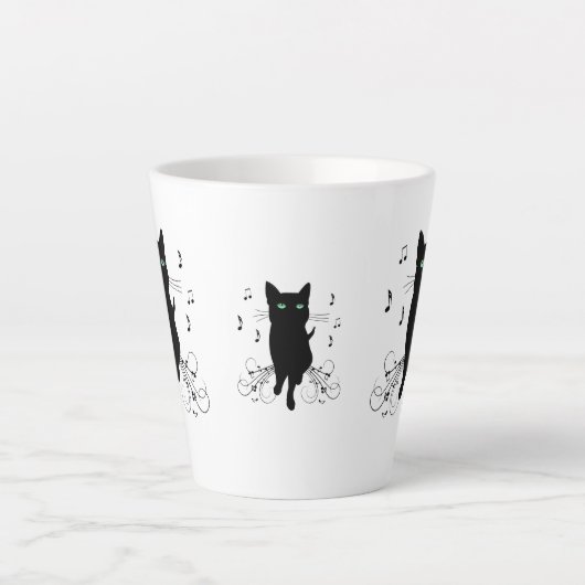 Black Cat Surrounded by Whispering Notes of Music Milchtasse (Vorderseite)