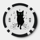 Black Cat Surrounded by Whispering Notes of Music Pokerchips (Rückseite)