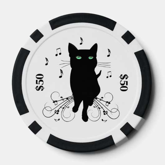 Black Cat Surrounded by Whispering Notes of Music Pokerchips (Rückseite)