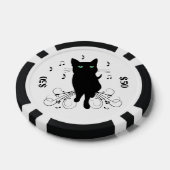 Black Cat Surrounded by Whispering Notes of Music Pokerchips (Einzeln)