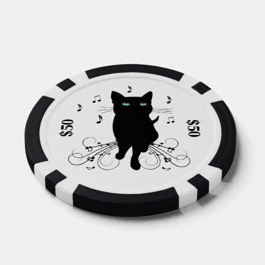 Black Cat Surrounded by Whispering Notes of Music Pokerchips (Einzeln)