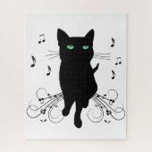 Black Cat Surrounded by Whispering Notes of Music Puzzle (Vertikal)