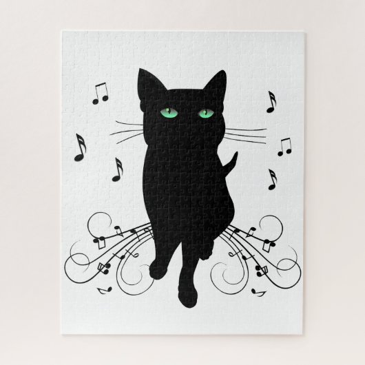 Black Cat Surrounded by Whispering Notes of Music Puzzle (Vertikal)