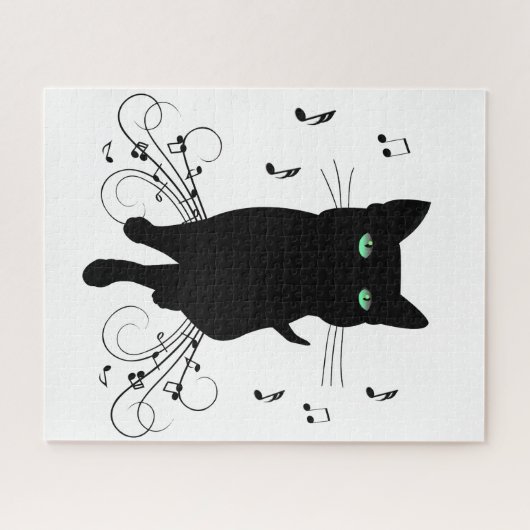 Black Cat Surrounded by Whispering Notes of Music Puzzle (Horizontal)