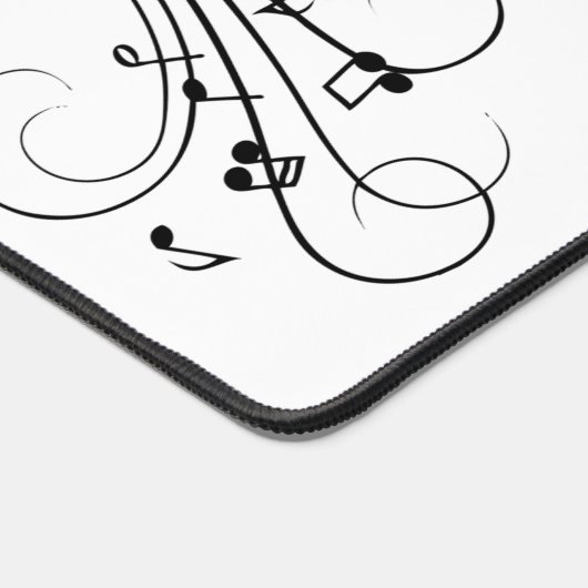 Black Cat Surrounded by Whispering Notes of Music Schreibtischunterlage (Ecke)