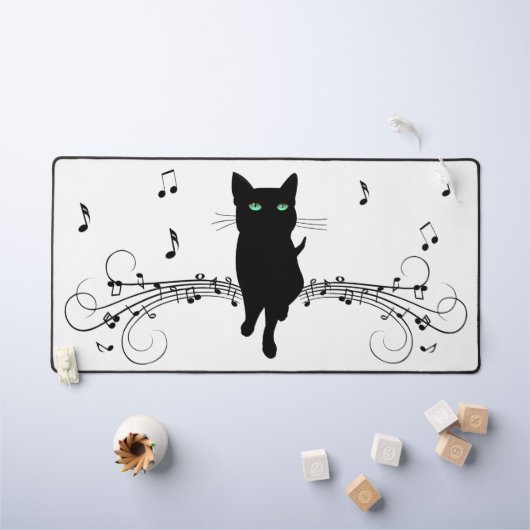Black Cat Surrounded by Whispering Notes of Music Schreibtischunterlage (Kindertisch)
