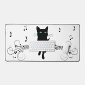 Black Cat Surrounded by Whispering Notes of Music Schreibtischunterlage (Tastatur & Maus)