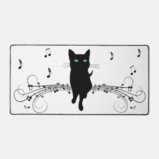 Black Cat Surrounded by Whispering Notes of Music Schreibtischunterlage (Vorderseite)