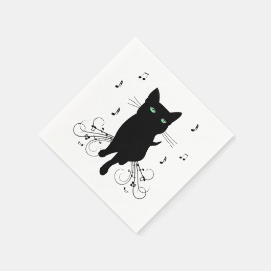 Black Cat Surrounded by Whispering Notes of Music Serviette (Ecke)