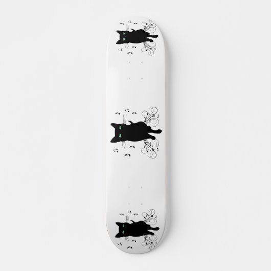 Black Cat Surrounded by Whispering Notes of Music Skateboard (Vorne)
