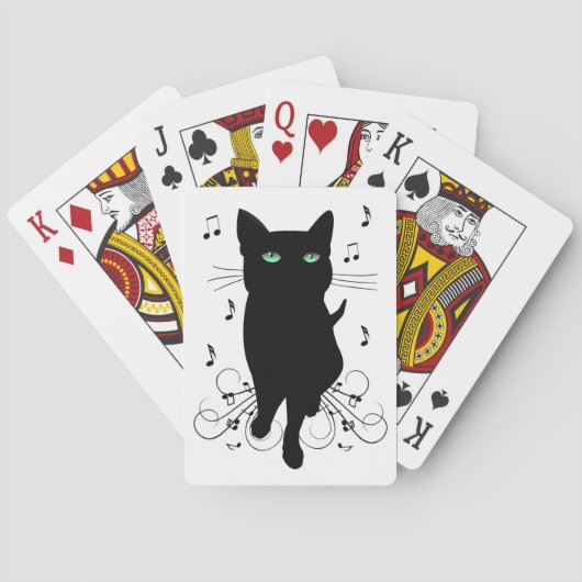 Black Cat Surrounded by Whispering Notes of Music Spielkarten (Rückseite)