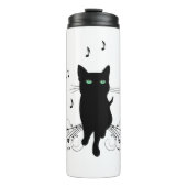 Black Cat Surrounded by Whispering Notes of Music Thermosbecher (Vorderseite)