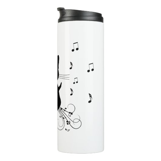 Black Cat Surrounded by Whispering Notes of Music Thermosbecher (Nach rechts gedreht)