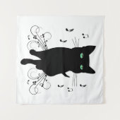 Black Cat Surrounded by Whispering Notes of Music Wandteppich (Vorderseite (Horizontal))