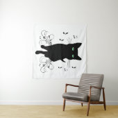 Black Cat Surrounded by Whispering Notes of Music Wandteppich (Beispiel (Horizontal))