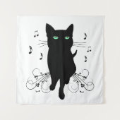 Black Cat Surrounded by Whispering Notes of Music Wandteppich (Vorderseite)