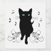 Black Cat Surrounded by Whispering Notes of Music Weinetikett (Einzelnes Label)