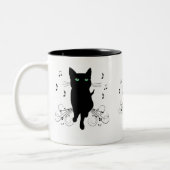 Black Cat Surrounded by Whispering Notes of Music Zweifarbige Tasse (Links)