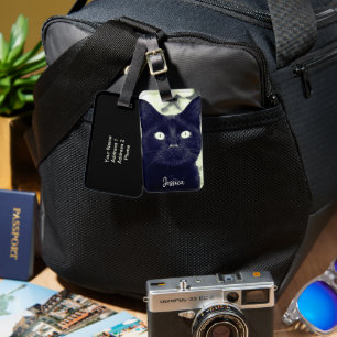 Black Cat Süße Tier Foto Personalisiert Name Gepäckanhänger