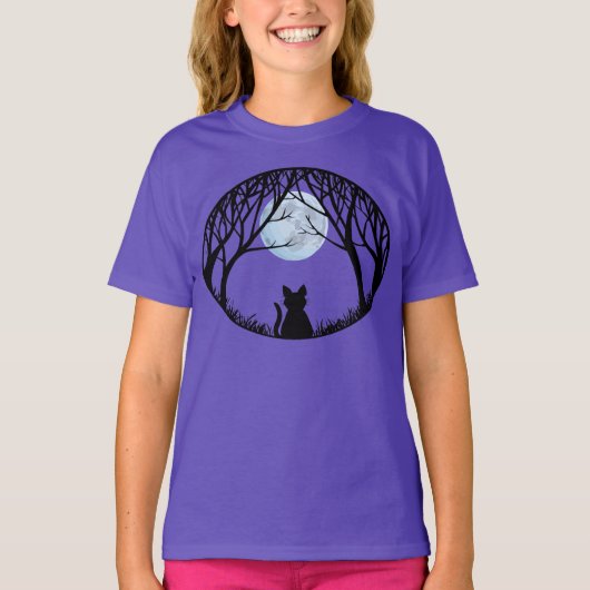 Black Cat T - Shirt Black Cat Art Girl's T-Shirt (Vorderseite)