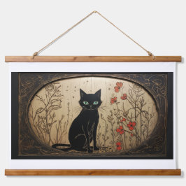 Black Cat Tapestry Wandteppich Mit Holzrahmen