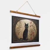Black Cat Tapestry Wandteppich Mit Holzrahmen (Gewinkelt)
