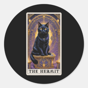 Black Cat Tarot Card The Hermit Halloween Childys Runder Aufkleber