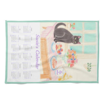 Black Cat & Tea Party Kitchen Towel Calendar