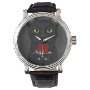 Black Cat - Text personalizable Armbanduhr