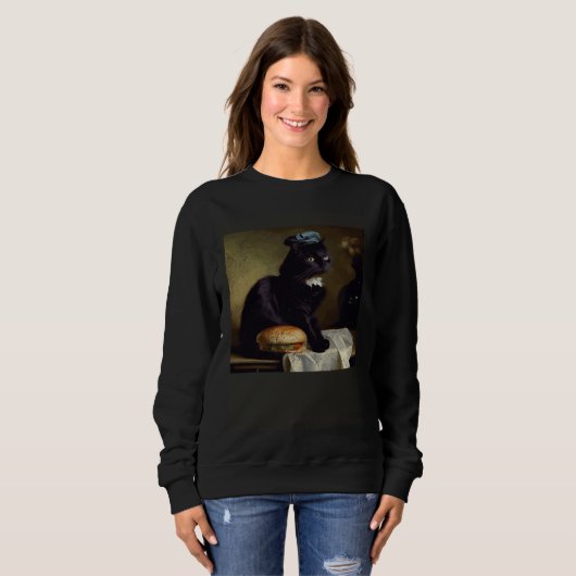 Black Cat Thinking Hamburger Sweatshirt (Vorne ganz)