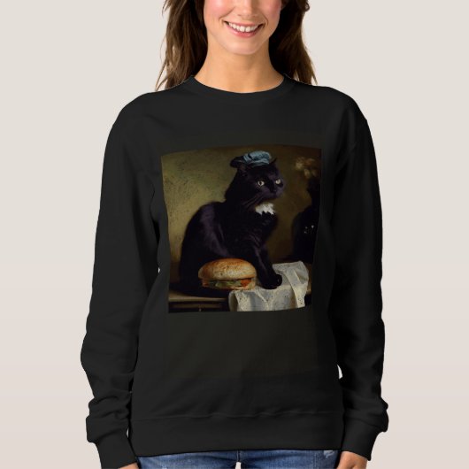 Black Cat Thinking Hamburger Sweatshirt (Vorderseite)