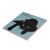 Black Cat Tired Blue Funny Fliese (Seite)
