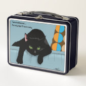 Black Cat Tired Blue Funny Metall Brotdose (Vorderseite)