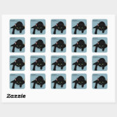 Black Cat Tired Blue Funny Quadratischer Aufkleber (Blatt)