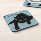 Black Cat Tired Blue Funny Untersetzer (Linke Seite)