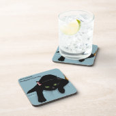Black Cat Tired Blue Funny Untersetzer (Rechte Seite)