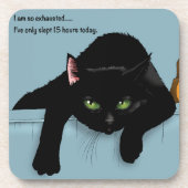 Black Cat Tired Blue Funny Untersetzer (Vorderseite)
