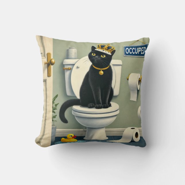 Black Cat Toilet King - Funny Bathrop Spaß Kissen (Vorderseite)