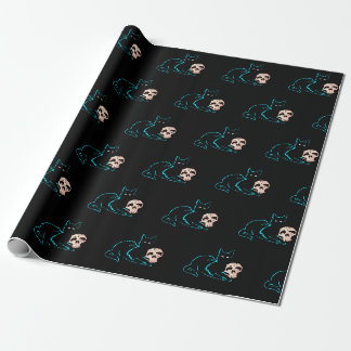 Black Cat & Totenkopf Halloween Geschenkpapier