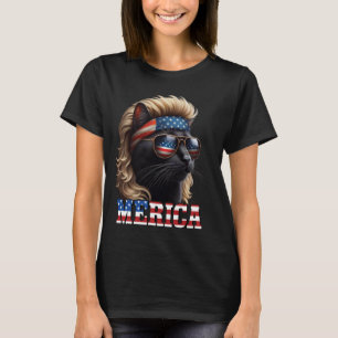 Black Cat Traaring Blonde Wig Mullet 4. Juli Fu T-Shirt