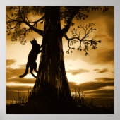 Black Cat Tree Silhouette Sunset Poster Printwerbu (Vorne)