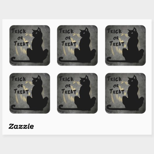Black Cat Trick oder Treat Halloween-Sticker Quadratischer Aufkleber (Blatt)