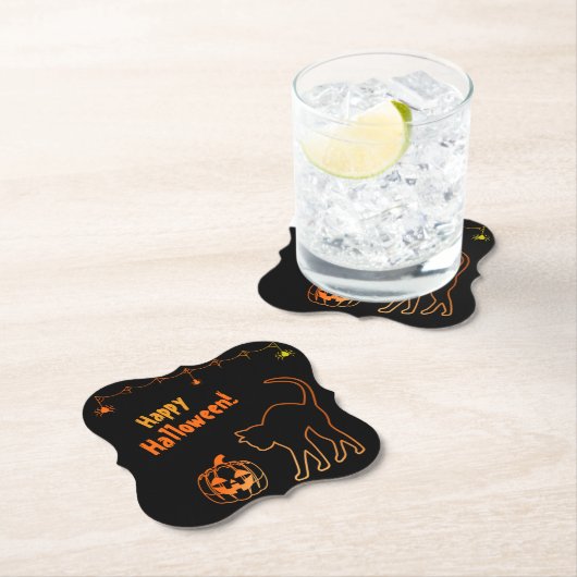Black Cat trifft Jack-o-Lantern Halloween Untersetzer (Vor Ort)