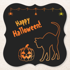Black Cat trifft Jack-o-Lantern Halloween Untersetzer