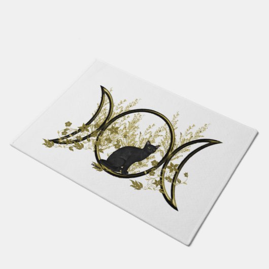 Black Cat Triple Moon Symbol Fußmatte (Schrägansicht)