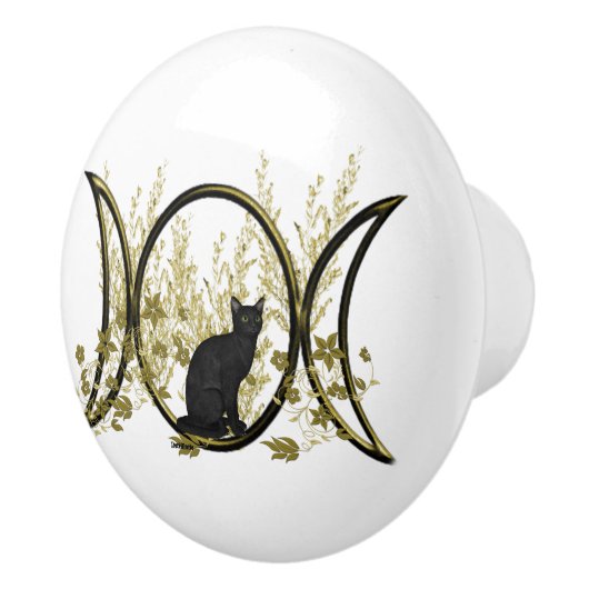Black Cat Triple Moon Symbol Keramikknauf (Rechts)