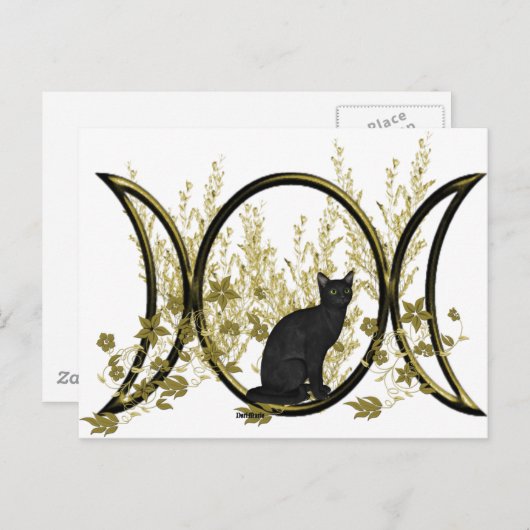 Black Cat Triple Moon Symbol Postkarte (Vorne/Hinten)