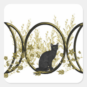 Black Cat Triple Moon Symbol Quadratischer Aufkleber