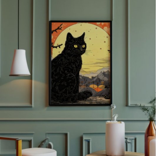 Black Cat Ukiyo-e Fotodruck