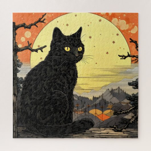 Black Cat Ukiyo-e Puzzle (Vertikal)